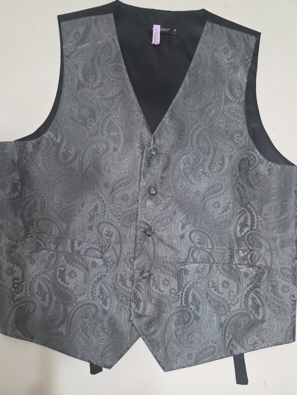Men's Gray Paisley Dress Vest And Tie- Modern Formal Waistcoat